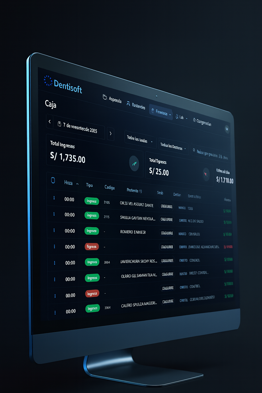 Vista de la agenda de Dentisoft